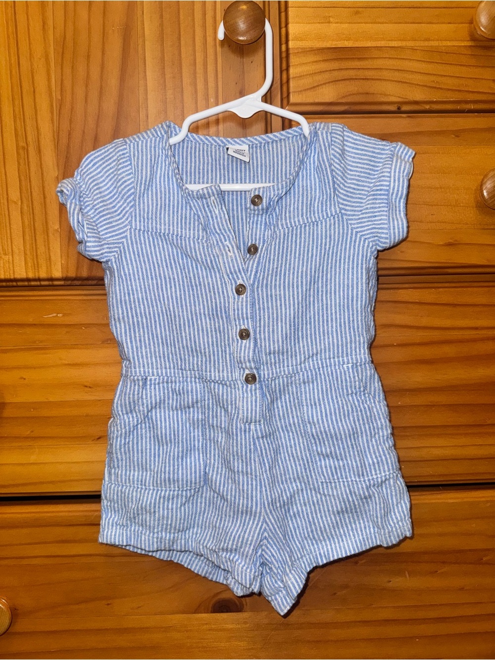 Old Navy Light Blue and White Striped Girls' Short Romper